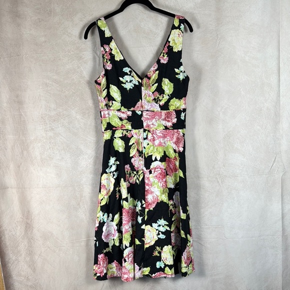 Mica Floral Dress Y2K Sz 8 Babydoll 100% Linen Fit &Flare Romantic Asian Print - Picture 8 of 15